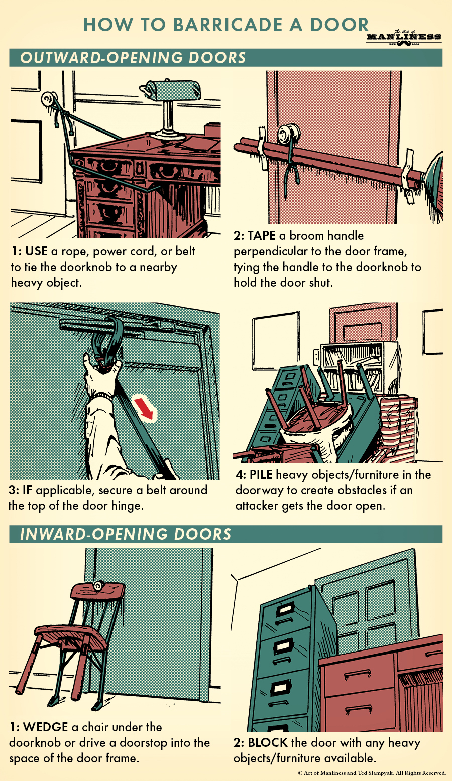 Infographic on barricading a door.