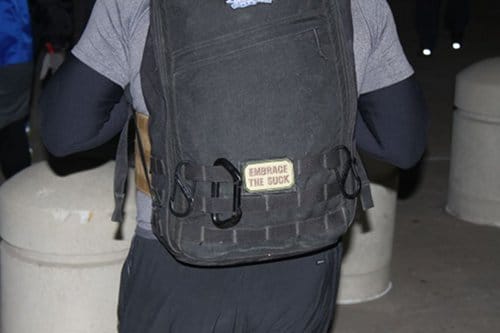 Men wearing a bag from back side.