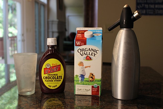 Ingredients for homemade egg cream.