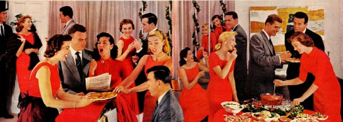 A picture of a group of people at a holiday party.