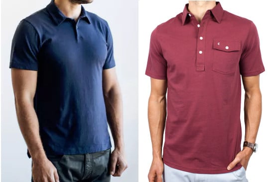 Two different styles of polo shirts.