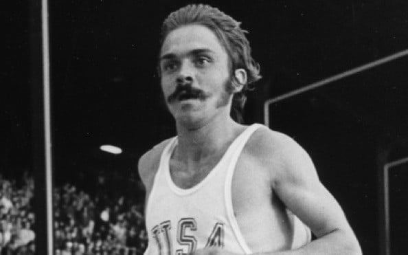 Steve Prefontaine running Famous runner Steve Prefontaine with mustache.