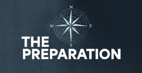 A compass rose above bold white text that reads "THE PREPARATION" on a dark blue background, representing adventure-driven education and skill-building for young men.