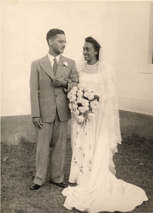 Vintage couple on wedding photograph.