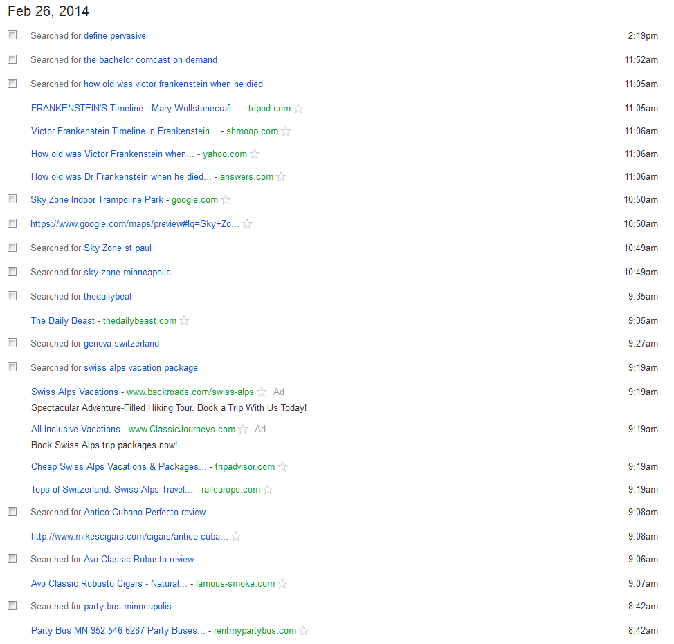 Google search history.