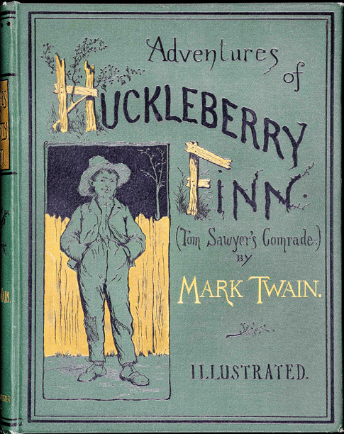 The Adventures of Huckleberry Finn&nbsp;by Mark Twain, book cover.