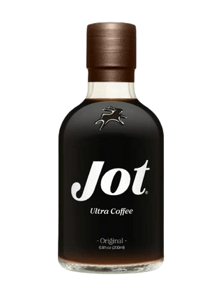 A small clear bottle labeled "Jot Ultra Coffee Original," containing dark liquid with a brown cap, perfect for those seeking the best instant coffee experience.